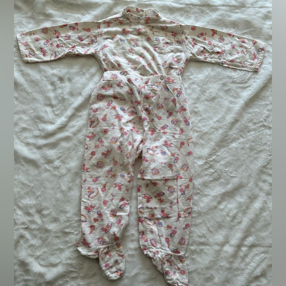 Vintage 1970s Toddler Girls Footed Pajama Set Size 18 Months - 2T Circus Pattern